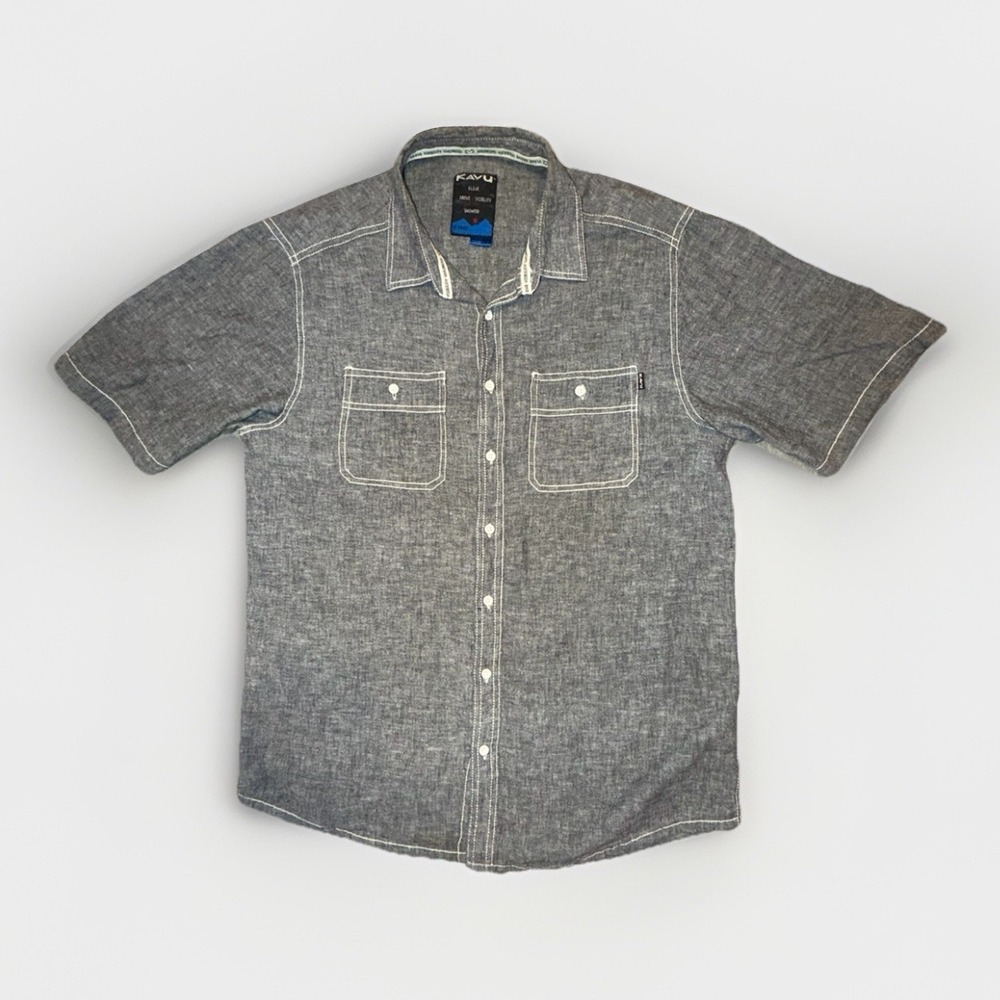 KAVU Shirt Mens Medium Blue Button Up Collared Fishing Outdoor
